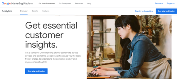 Google Analytics welcome page