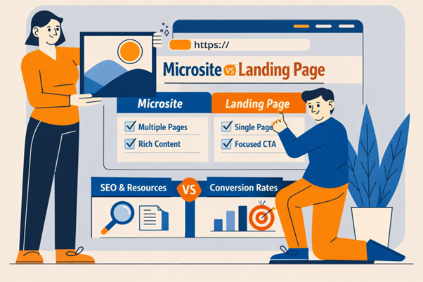 :An illustration of microsite vs landing page.