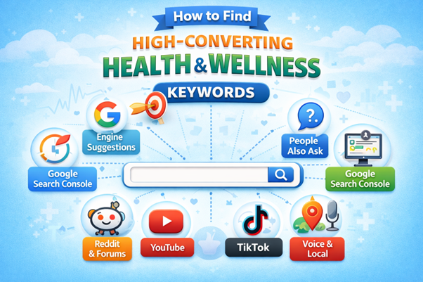 An image showing health &wellness keyword search guide.