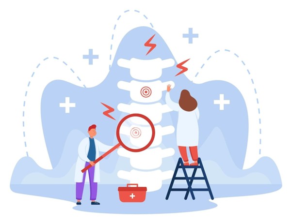 Spine illustration showing a chiropractor examining a patient, representing chiropractic care and local practice focus.