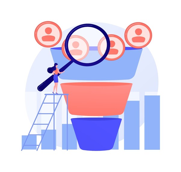 CRO audit funnel analysis illustration with user segmentation.