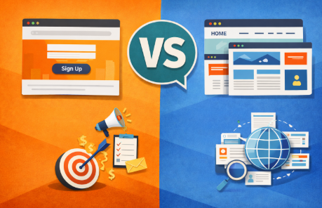  A visual representation of the different use cases of a landing page and a website.
