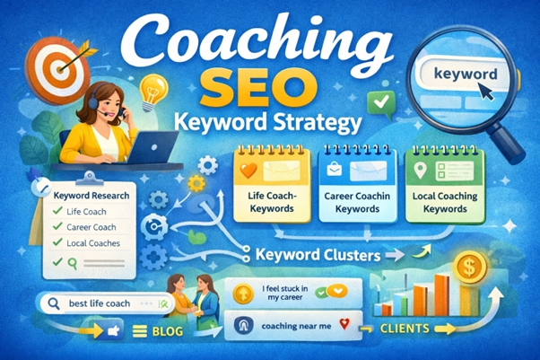An image showing coaching SEO keyword strategy.
