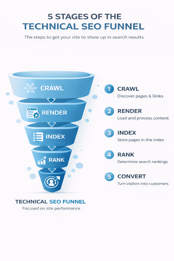 An infographic showing technical SEO funnel