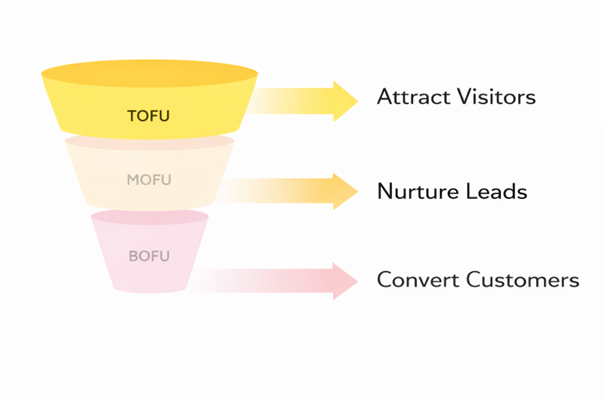 An infographic showing intent based SEO funnel 