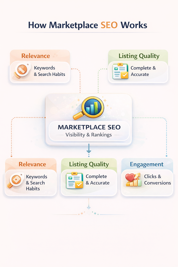 An infographic showing how marketplace SEO works