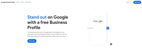  Google Business Profile homepage