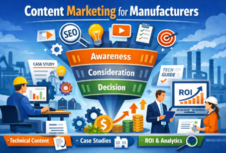 An infographic showing content marketing for manufacturers.