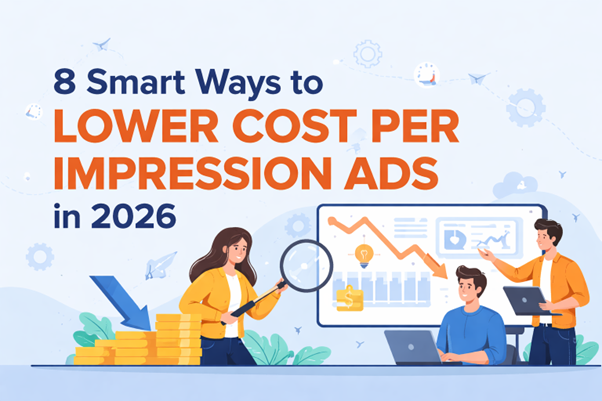 Marketers analyzing digital ad charts showing ways to lower cost per impression ads.