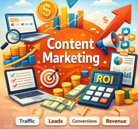 An image showing metrics for content marketing ROI.