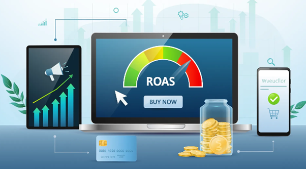 Marketing funnel collecting coins and email leads, illustrating how advertising spend turns into revenue when calculating ROAS
