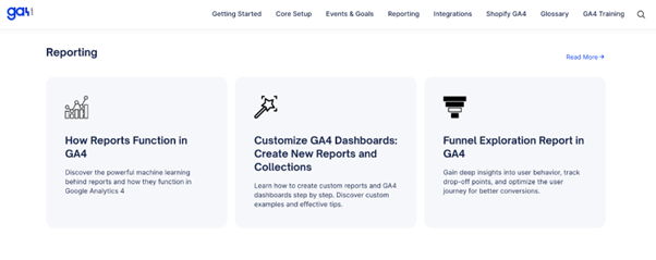 A screenshot of of GA4’s dashboard showing how reporting works in the tool