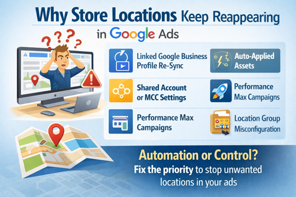  Infographic showing reasons store locations reappear in Google Ads campaigns