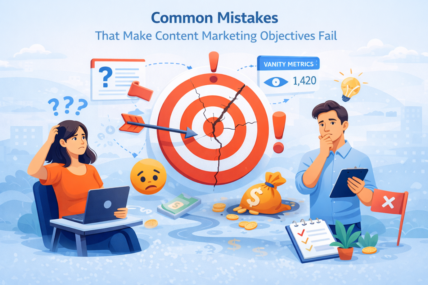  Illustration showing common content marketing mistakes
