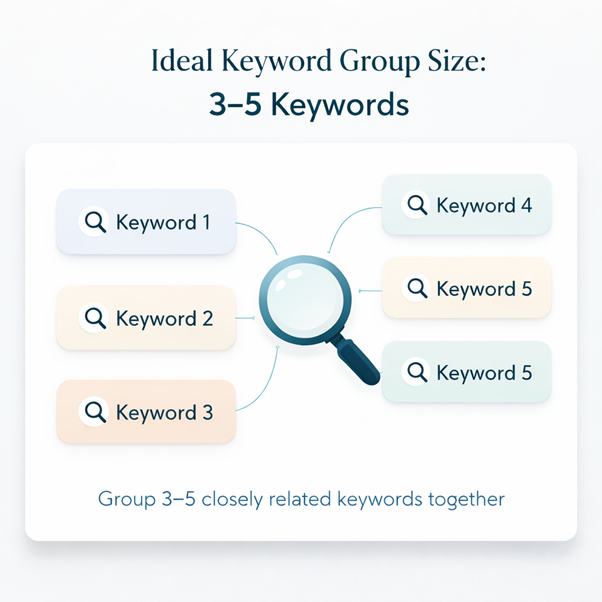  Infographic showing the ideal keyword group size for SEO.
