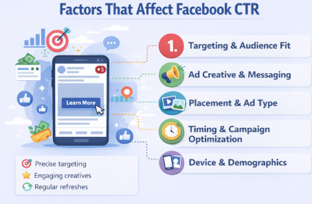 An image showing key factors for Facebook ad CTR.