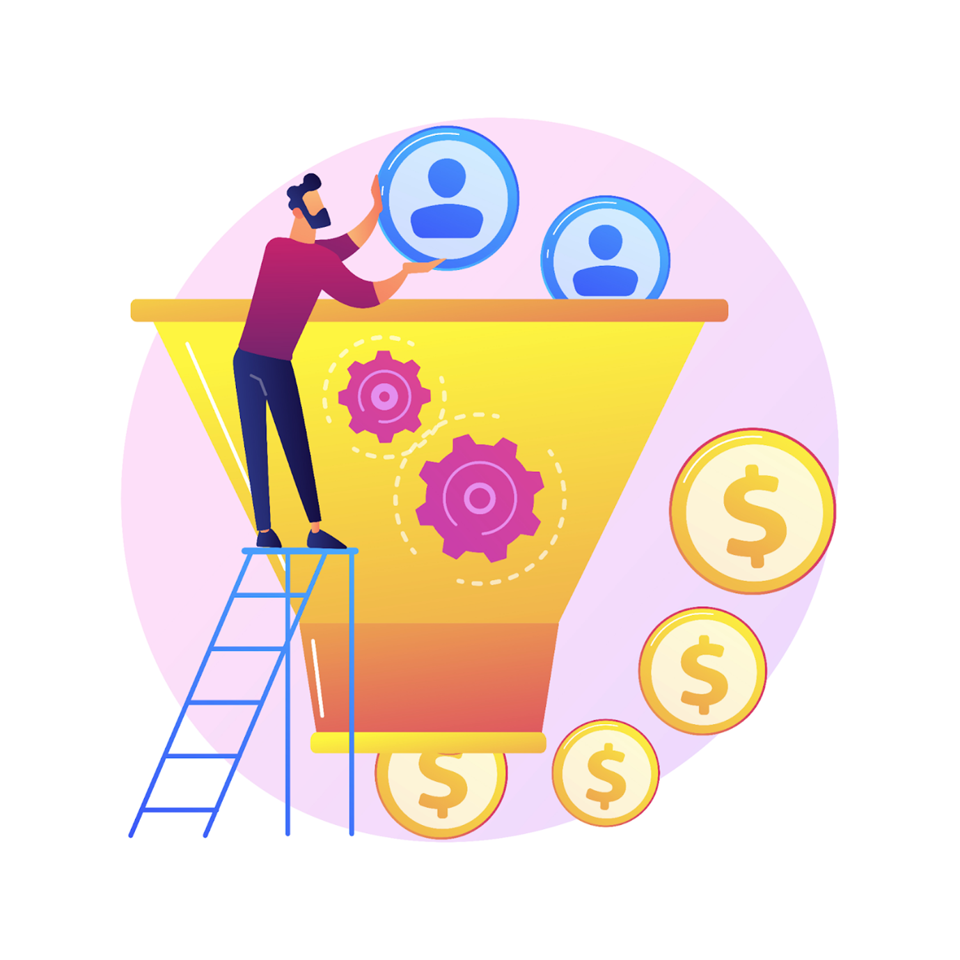 Illustration of optimizing a marketing funnel with user targeting and conversion improvements