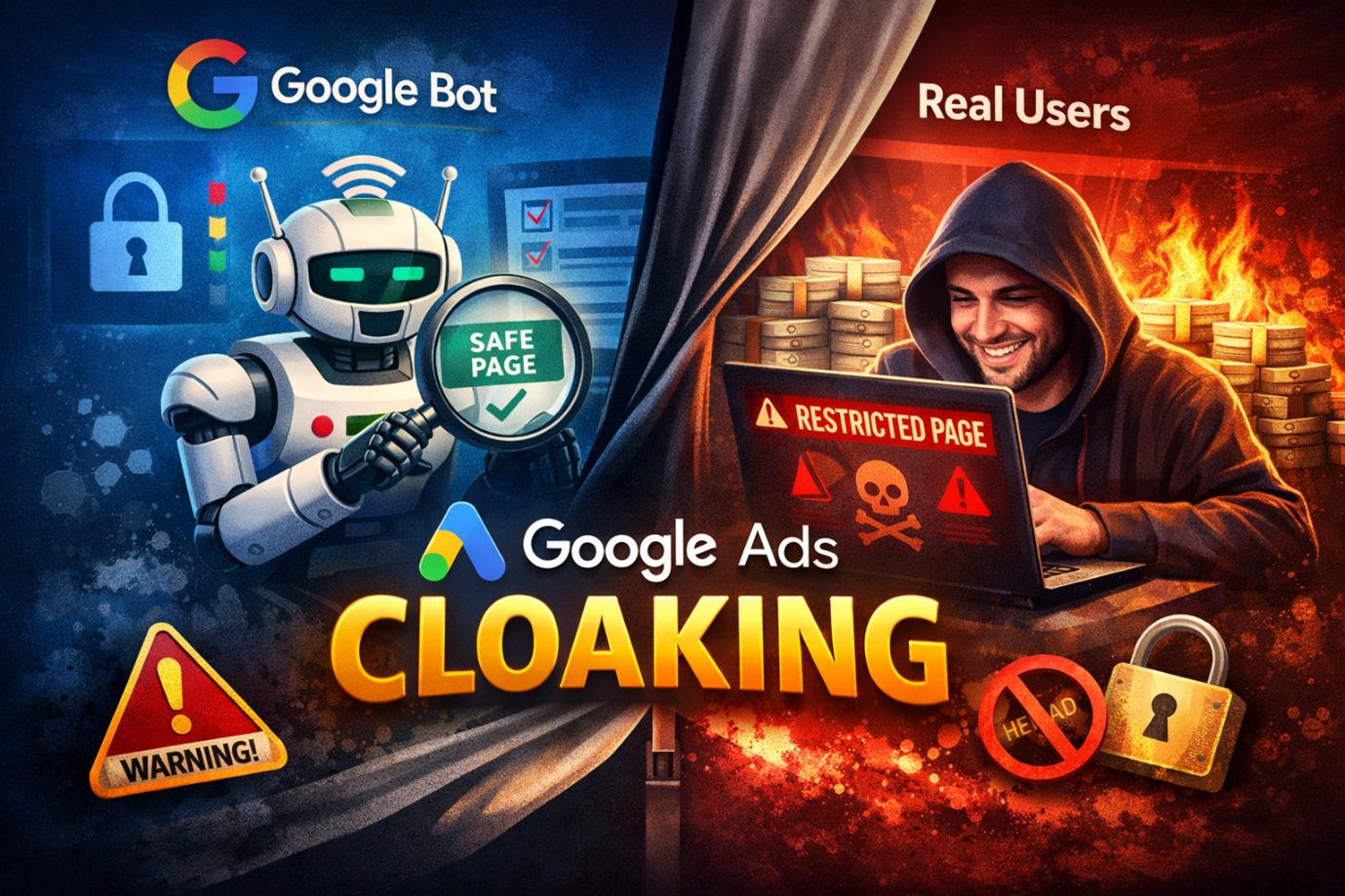 An image showing Google Ads cloaking warning.