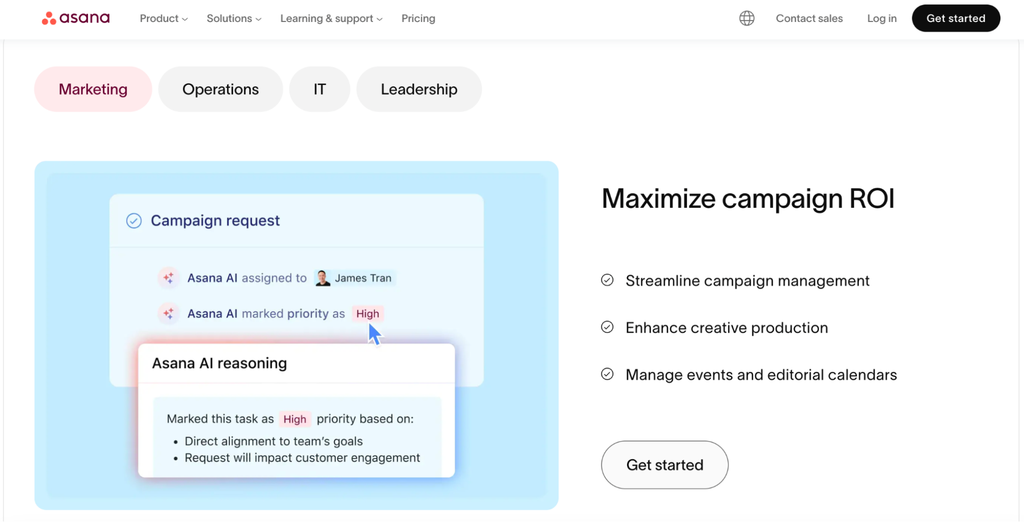 Asana’s dashboard showing how they help in maximizing campaign performance