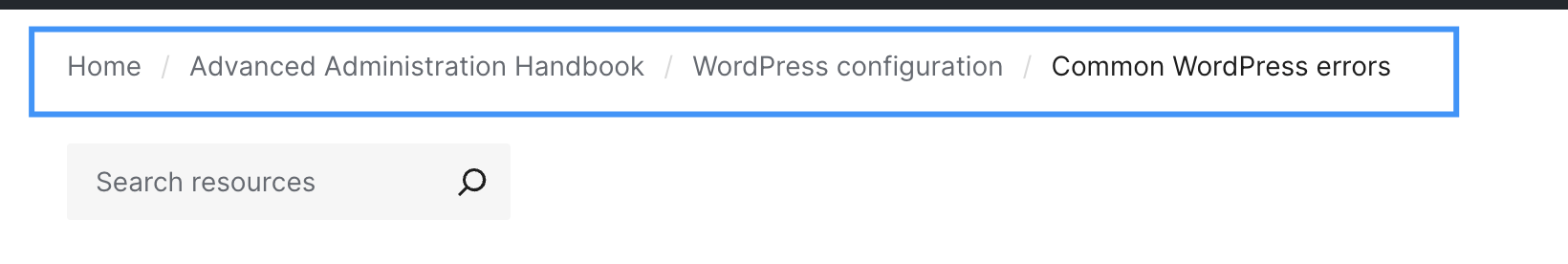 A screenshot of a blog page showing breadcrumbs on the website