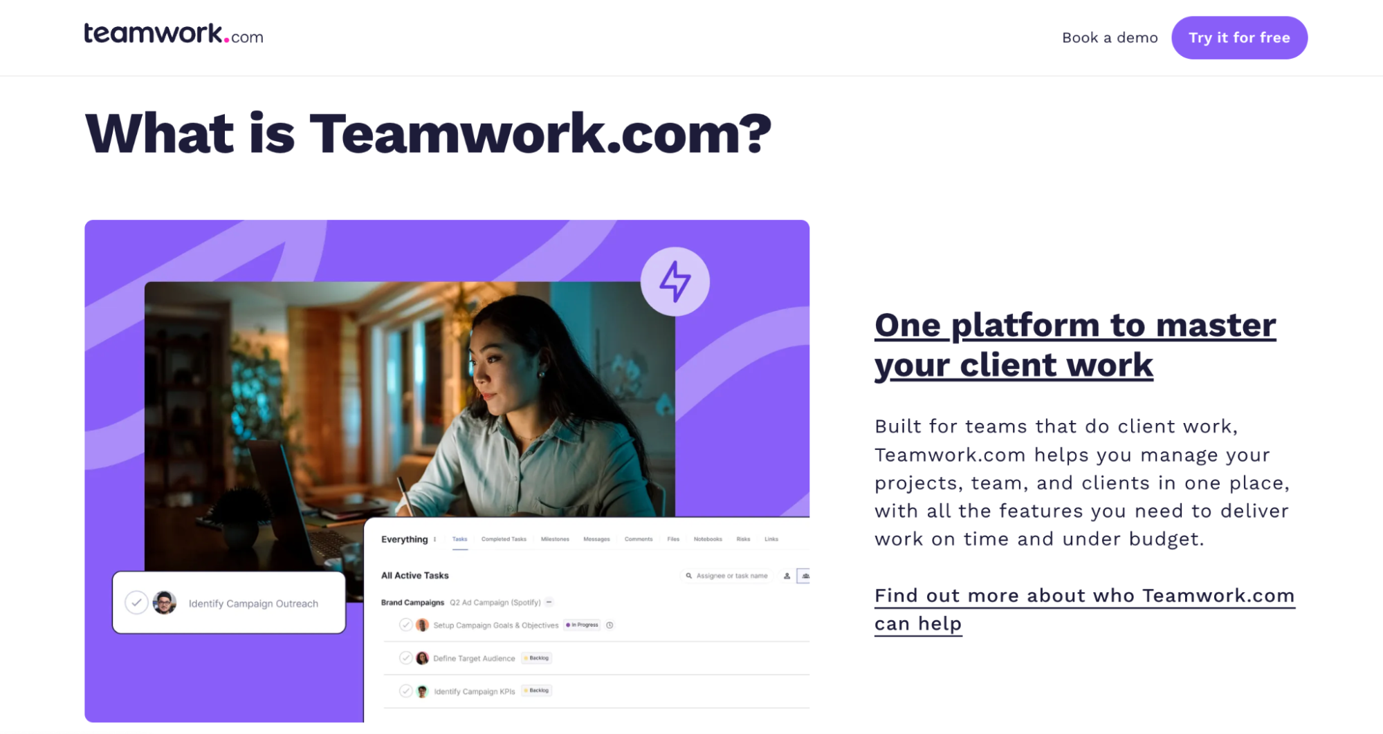 Teamwork’s dashboard showing how they are the best tool for client’s work