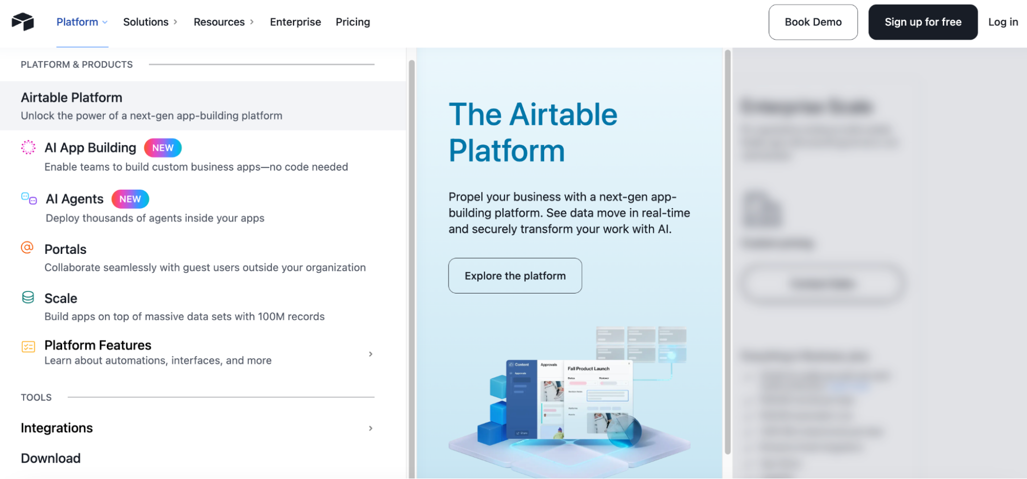 Dashboard of Airtable showing the features and tools they have