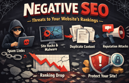 An image showing negative SEO threats to websites.