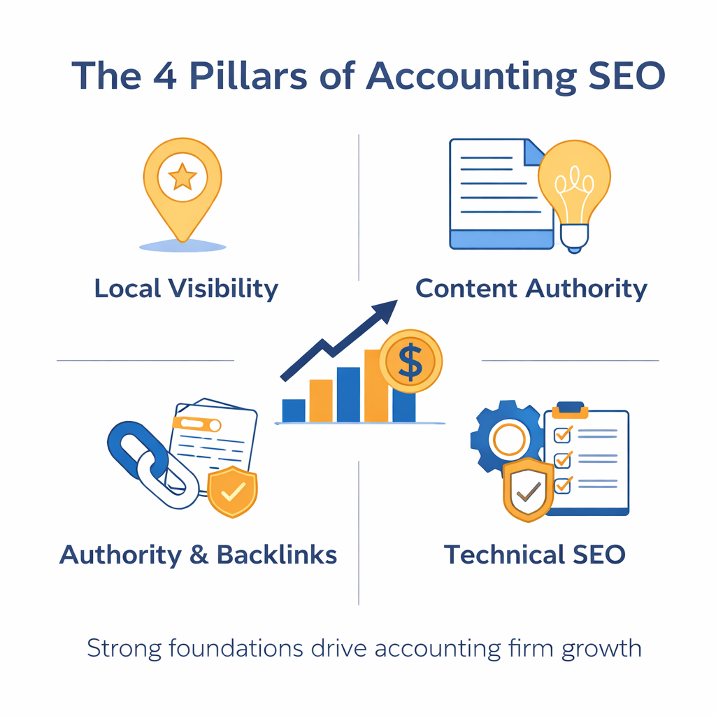  Infographic showing the 4 pillars of accounting SEO.