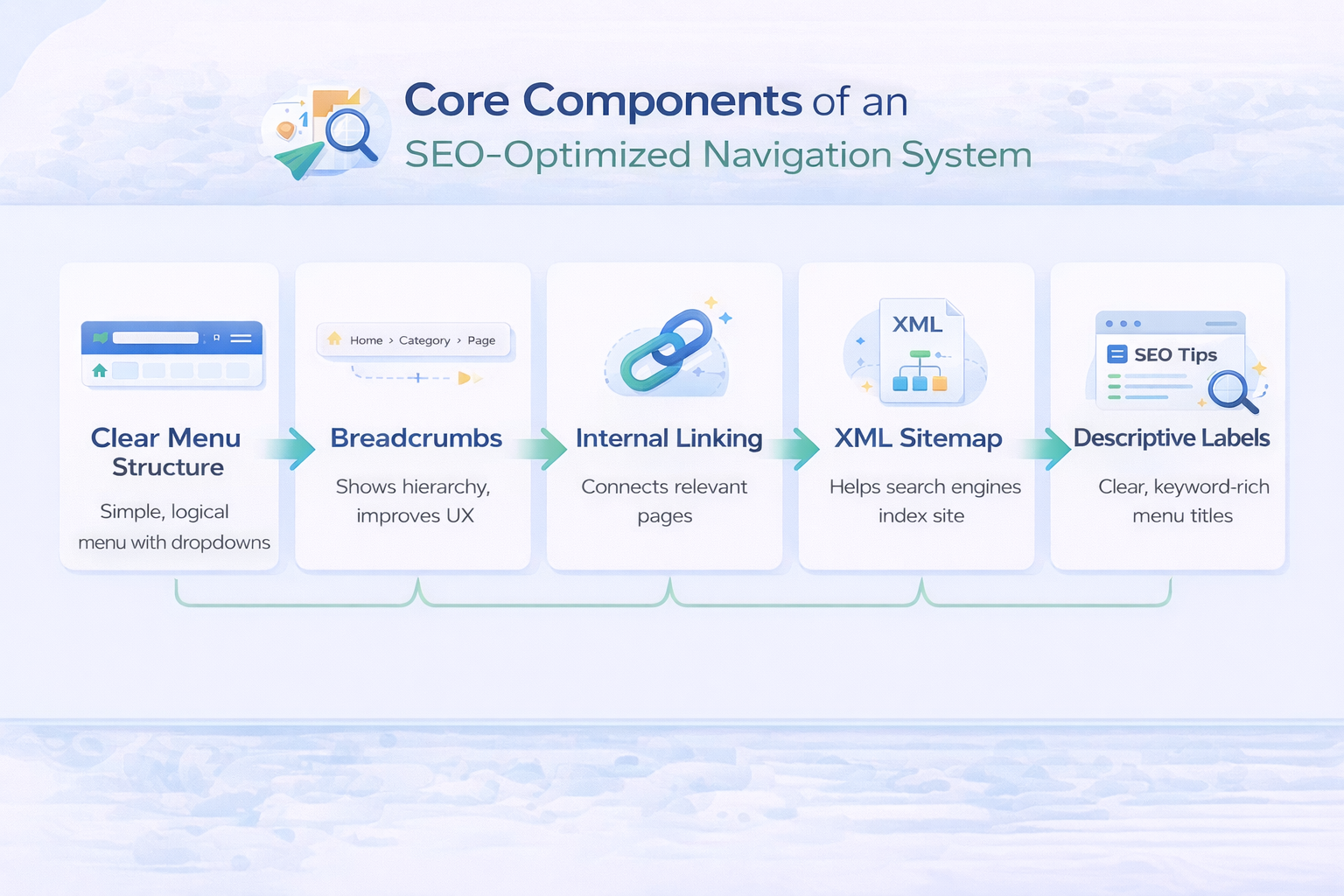 An infographic showing the core components of a good navigation SEO website