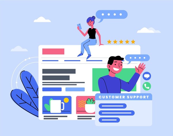 Customer engagement tools illustration showing digital communication and user interaction.