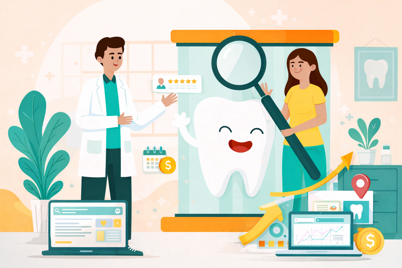 An illustration of SEO for dentists.