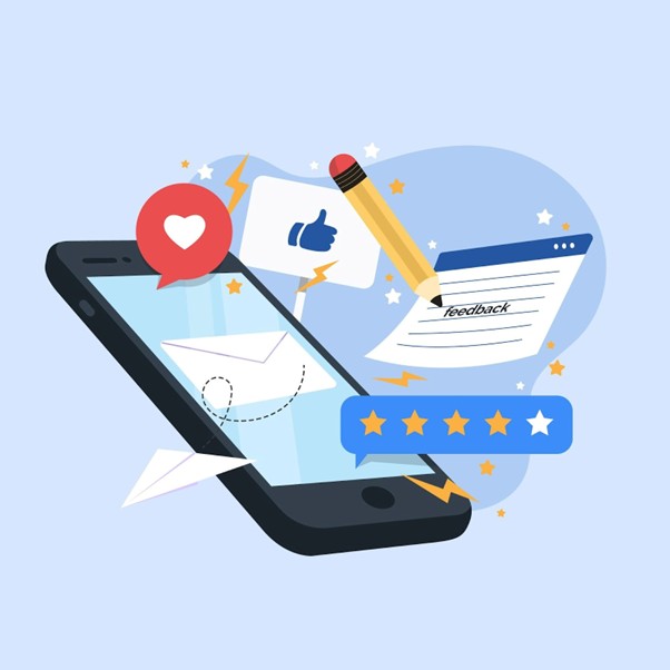 : illustration of customer feedback and review concept.
