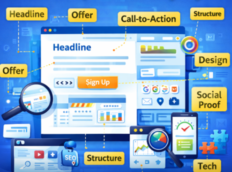 An image showing what to analyze on your landing page.