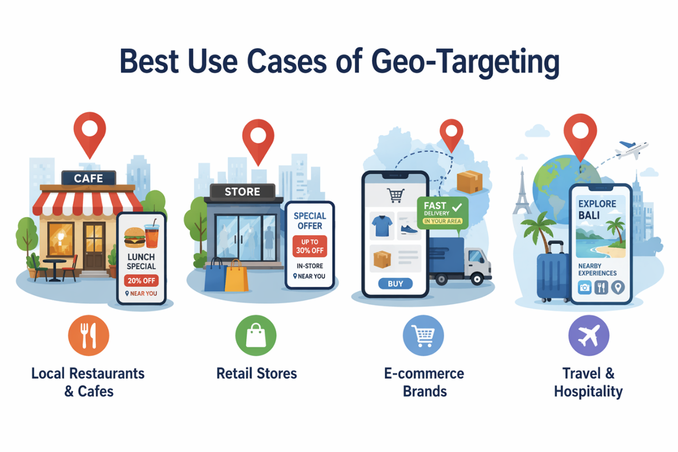  Example of different use cases for geo-targeting.