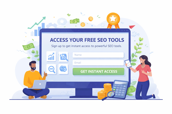 People interacting with a focused lead capture page on a screen.