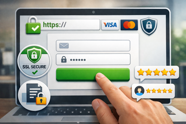 Secure form with trust badges and reviews. 
