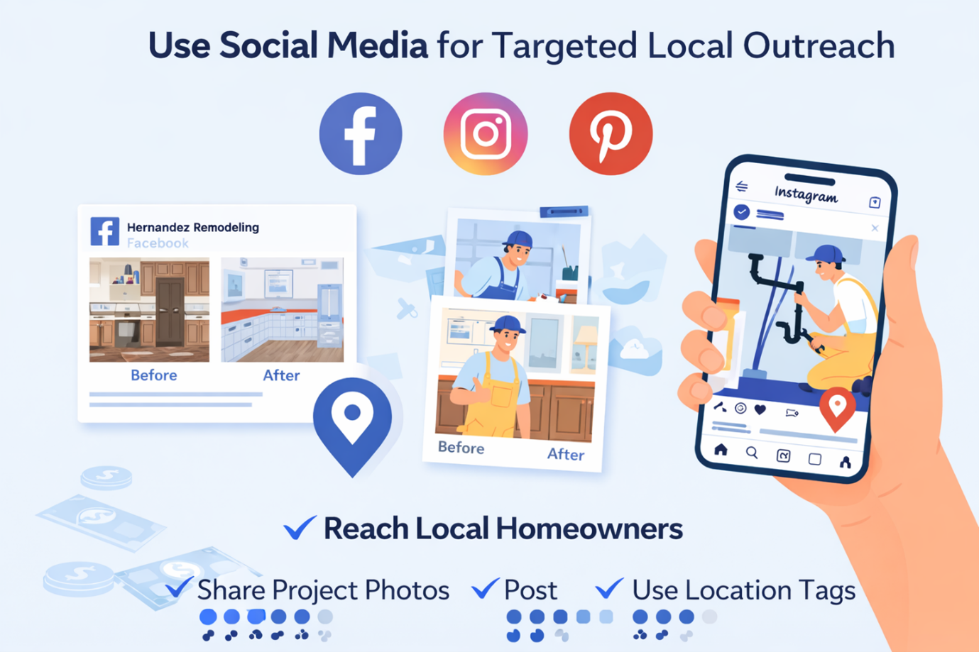 Social media marketing illustration for kitchen remodeling lead generation.