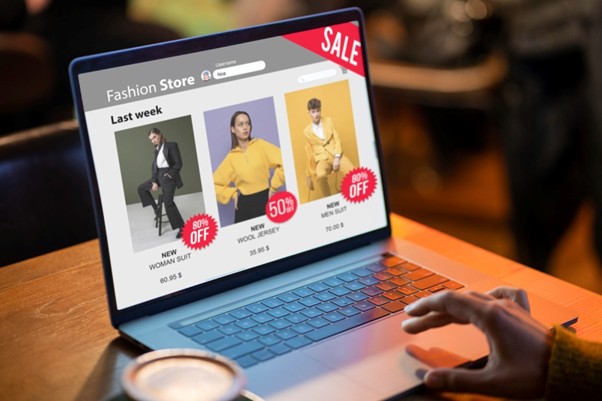 Online shopping sale concept with discounts and retail offers on a Shopify store. 