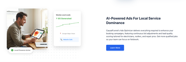 CausalFinnelβs AI-powered local advertising dashboard with performance metrics