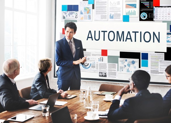 Business automation system illustration showing workflow efficiency, automation tools, and process optimization.