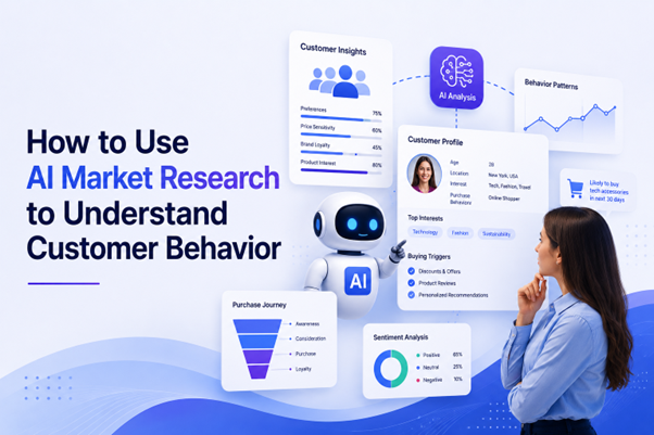 AI market research dashboard with customer behavior insights visualization
