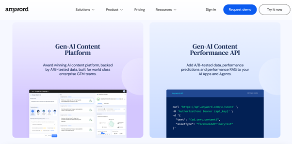 Anyword AI platform for generating performance-focused marketing copy