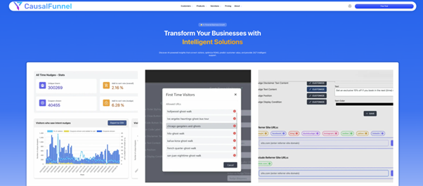 CausalFunnel dashboard showing conversion tracking and retargeting insights