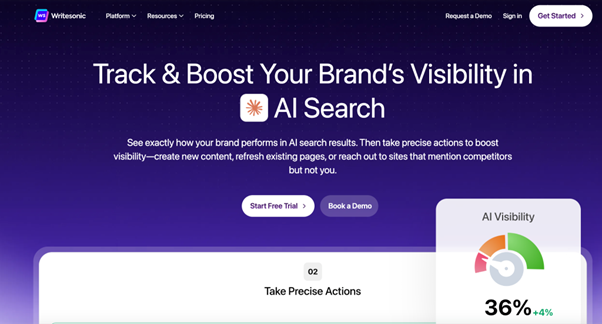 Writesonic AI search visibility platform for content and SEO optimization