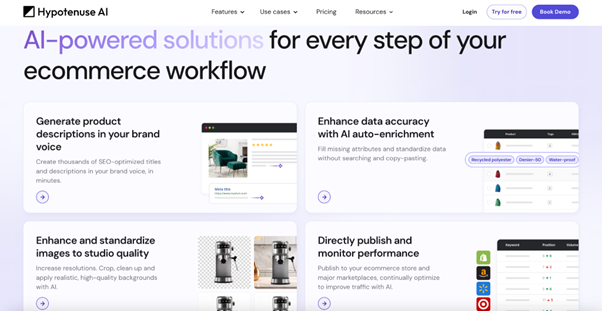 Hypotenuse AI ecommerce content generation and product description platform