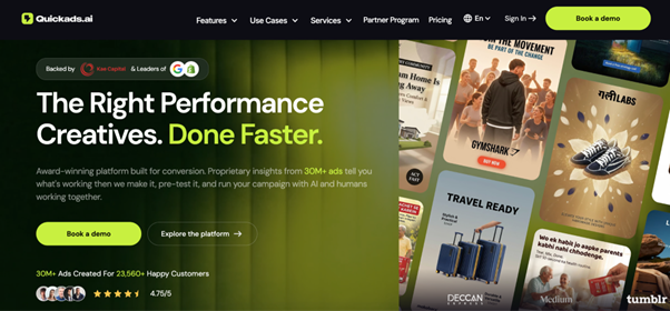 Quickads.ai platform for creating AI-powered advertising creatives faster