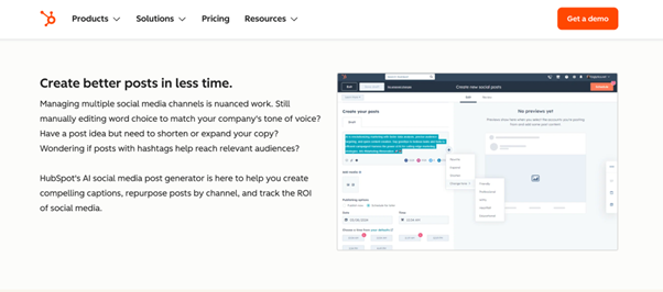 HubSpot AI social media content generator with CRM integration features