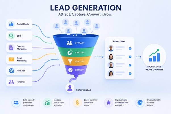 Sales funnel diagram showing lead conversion process step by step