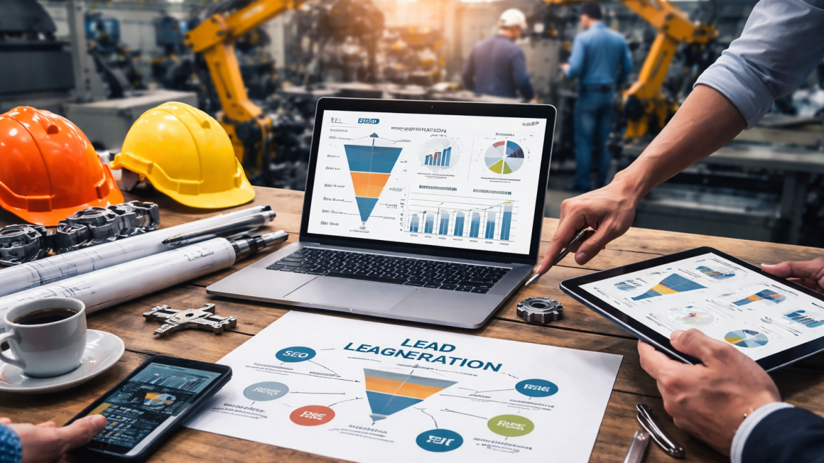 An image showing charts and data related to manufacturing lead generation.
