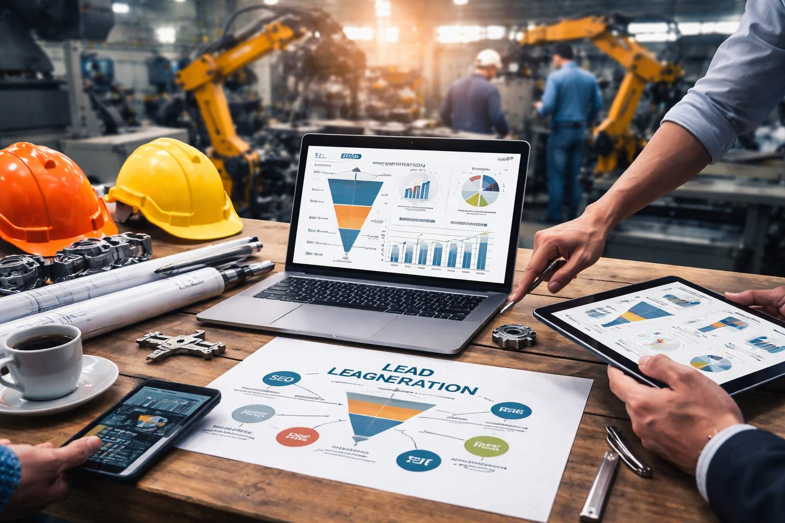 An image showing charts and data related to manufacturing lead generation.
